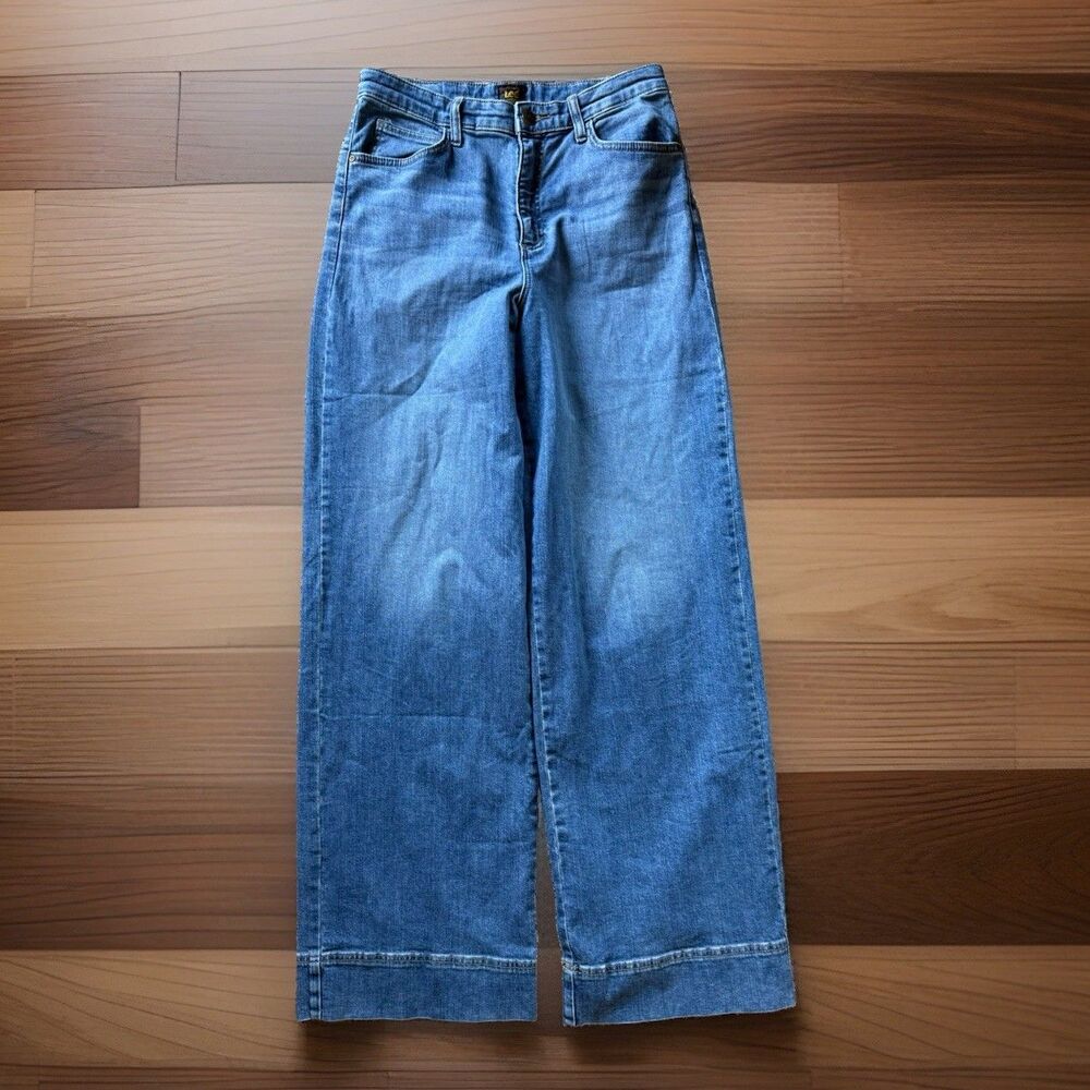 🔥Rare Lee Y2K Baggy Jeans Trousers Loose Wide Leg Cuff High Rise Denim Blue 12L